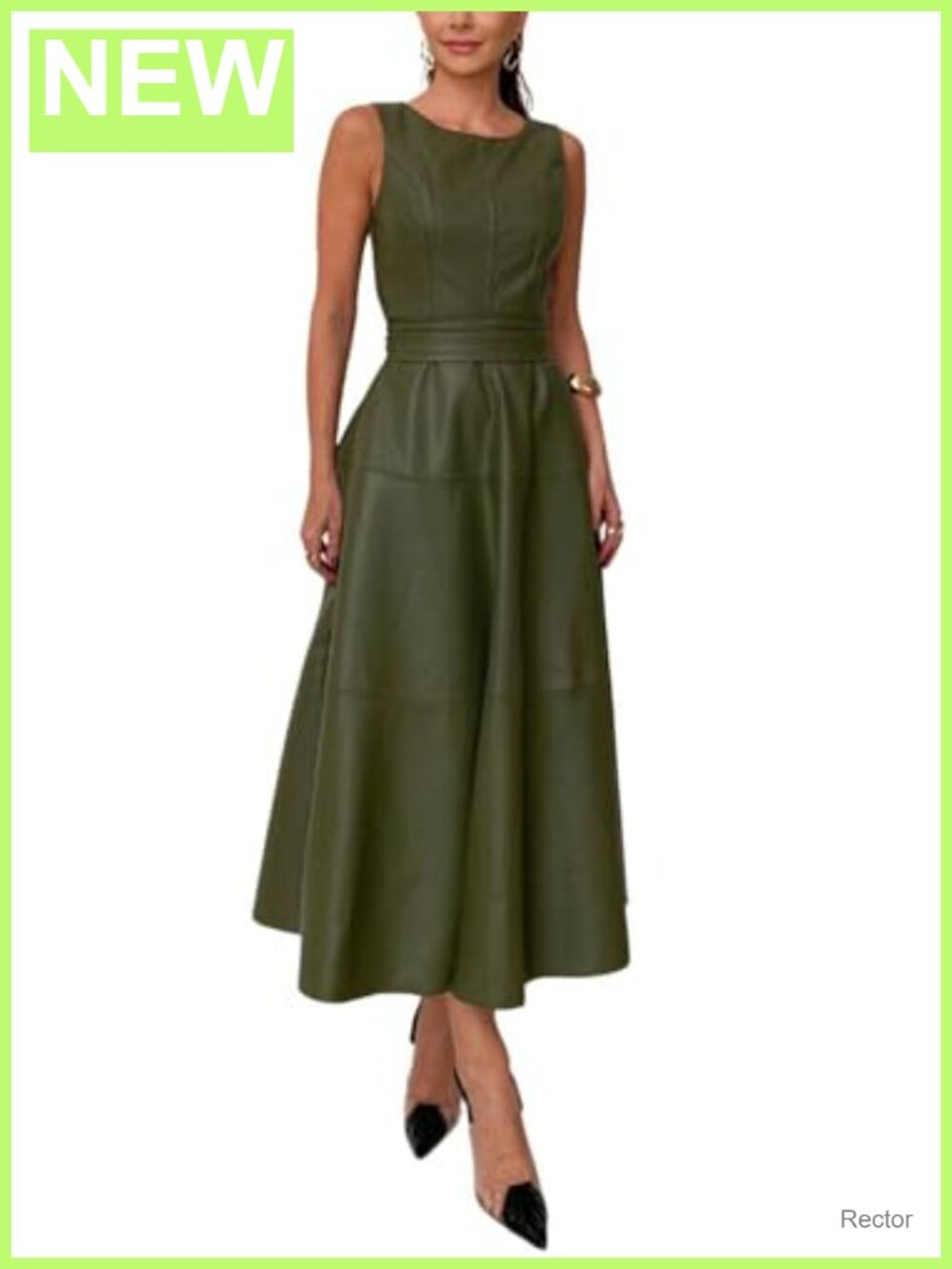 Faux Leather Sleeveless Long Dress Party Night Out Belted Flowy Formal